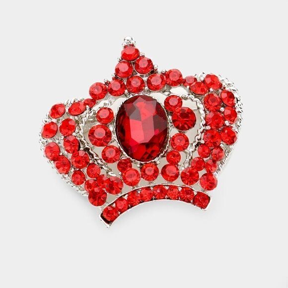 Crown Pave Red Crystal Pin Brooch - Picture 3 of 5
